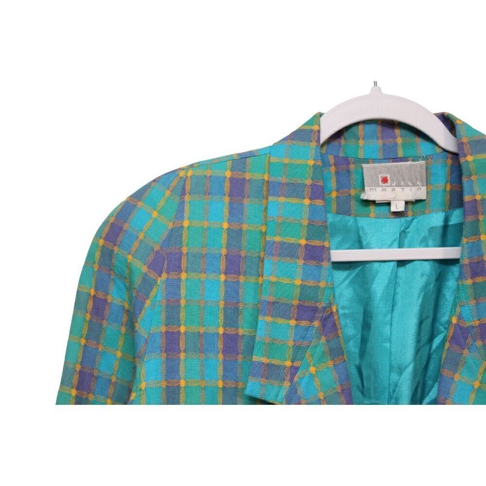 Vintage 80s 90s Blazer Large Multicolor Plaid Preppy Classic 100% Cotton USA - Picture 5 of 13